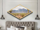Desert Mountain Cactus View Diamond Shaped Canvas Textured Print southwestern desert landscape wall art rustic home decor gift