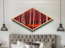 Crimson Birch Serenity Diamond Shaped Canvas Textured Print woodland red forest wall art nature painting rustic decor autumn tree scene