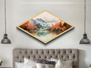 Diamond Shaped Winter Forest Mosaic Canvas Textured Print Snowy Landscape Sunset Trees Stained Glass Look Seasonal Home Wall Art