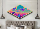 Diamond Shaped Neon Fox Canvas Embossed Print Colorful Animal Wildlife Art Bright Sunset Field Modern Home Decor Vibrant Wall Accent