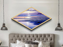 Pastel Coast Horizon – Diamond Shaped Tranquil Beach Scene, Serene Seaside Canvas Textured Print, Watercolor Ocean Wall Art