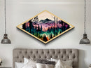Polygonal Peaks View – Diamond Shaped Geometric Mountain Landscape Canvas Art Print, Nature Forest Sunrise Wall Accent