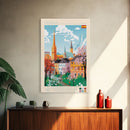 Uppsala Sweden Travel Poster Framed Canvas Print, Midcentury Modern Art, Pop Art Wall Decor, Living Room Art, Home Decoration