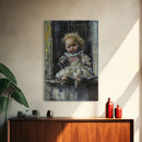 Halloween Girl Eating Macaron Framed Canvas Print, Whimsical Spooky Decor, Living Room Art, Fun Halloween Wall Art, Home Decoration