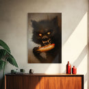 Halloween Werewolf Snarling, Framed Canvas Print, Wall Art, Home Decor, Spooky Art Monster Decor, Halloween Decor, Fantasy Art, Holiday Gift