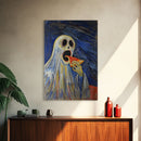 Spooky Ghost Eatin a Pizza, YUM! Funny Halloween Art