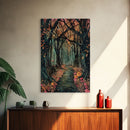 Haunted Pathway Through the Woods Framed Canvas Print, Spooky Forest Art, Halloween Night Scene, Mysterious Path Decor, Framed Canvas Print
