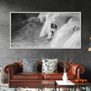 Surfer Waving A Skull and Crossbones Flag While Surfing - Framed Canvas Print - Cool Modern Art - Office / Mancave Decor Gift For Him
