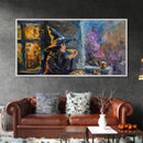Time For Some Pizza, Witch Havin' a slice of Pizza, Framed Canvas Print, Funny Halloween Art