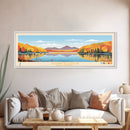 Quabbin Reservoir, Massachusetts Framed Canvas Print, Bedroom Art, Midcentury Modern, Panoramic Travel Poster, Pop Art, Wall Decor
