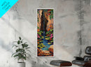 Whimsical Waterfall Canvas Painting Framed and Printed, Contemporary Art Print of Tropical Landscape, Botanical Wall Art Print, Nature Art
