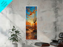 Arizona Desert Landscape with Saguaro Cactus at Sunset on a Framed Canvas Print Skinny Art Piece