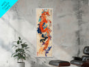 Majestic Red Dragon Soars Skinny Art Tall Art Japanese Ukiyo-e Inspired Mythical Creature Framed Canvas Print