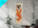 Fiery Kitsune Spirit Skinny Art Tall Art Japanese Ukiyo-e Inspired Mythical Creature Framed Canvas Print