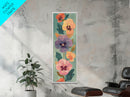 Skinny Art Delicate Pansies In Japanese Style Wood Block Print Soft Pastel Colors On Framed Canvas Print, Tall Art Ukiyo-e