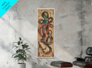Vintage Canvas Print With Vibrant Octopus Design Ukiyo-e Wall Art Wood Block Print Tall Art Japanese Style Skinny Art