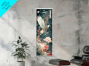 Majestic Eagle Japanese Art Skinny Wall Art Framed Canvas Print Soaring Above Lotus Flowers in Serene Water Scene