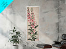 Skinny Art Tall Art Foxglove Flowers Wood Block Print Japanese Style Art Vertical Composition Framed Canvas Print