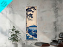 Skinny Art Tall Art Framed Canvas Print Japanese Style Art Blue Pine Tree Mount Fuji Wood Block Print Ukiyo-e Feng Shui Wall Art