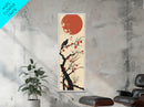 Blackbird Perched On A Branch Under The Red Sun In Japanese Style Ukiyo-e Art Framed Canvas Print Skinny Art Tall Art