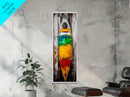 Vibrant Canoe Painting Canvas Print Coastal Landscape Art Nautical Decor Rustic Wall Art Living Room Art Tall Narrow Art