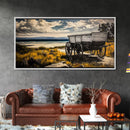 Seaside Wagon, coastal decor, nautical wall art, Maine oil painting, rustic wall art, landscape painting, extra wide art, framed canvas print