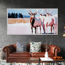 Elk in Snow, deer drinking water in forest painting, wildlife art, moody painting, rustic decor, landscape painting, canvas print