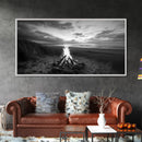 Bonfire on Beach, coastal decor, nautical painting, rustic art, beach sunset print, seascape painting, landscape painting, Framed Canvas Print