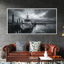 Fishing boat, nautical decor, coastal painting, rustic art, panoramic painting, extra wide art, above sofa art, framed canvas print