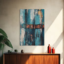 Rustic blue door, worn leather belt, southwest wall art, farmhouse art, textured painting, wabi sabi art, framed canvas print, rustic decor