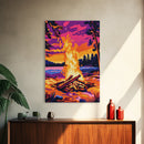 Campfire Scene, Autumn Wall Art, Rustic Decor, Canvas Print, Landscape Painting, Cozy Art, Outdoor Adventure, Gift Idea, Boho Art