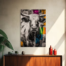 Black and White Cow, rustic art, farmhouse art, bull and bear art, southwest wall art, abstract animal painting, Framed Canvas Print