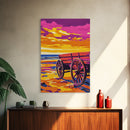 Western beach wagon, rustic decor, pink orange wall art, coastal cowgirl wall art, framed canvas print, above sofa art, boho art