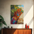 Embroidered Glove, southwest wall art, vintage folk art, botanical prints, rustic art, moody art, unique gift idea, Framed Canvas Print