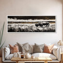 Bison painting, rustic art, black and white wall art, moody art, western decor, panoramic painting, extra wide art, framed canvas print