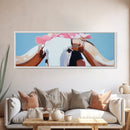 Longhorn Skull, western art, boho decor, bull and bear art, rustic decor, teal wall art, southwest wall art, framed canvas print