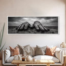 Leather Work Gloves, rustic wall art, moody art, wabi sabi art, extra wide art, panoramic art, farmhouse art, framed canvas print, cowboy art