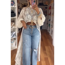 High-Low Bohemia Floral Sheer Lace Duster Blouse [Sizes S-L]