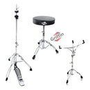 Hi-Hat Stand, Drummers Throne Seat & Snare Stand - 3 PACK Drum Hardware Set by GRIFFIN | Deluxe Chrome Slip-Proof Gear Holder Percussion Kit for Mounting Hihat Cymbals, and Snare Drums