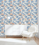 Modish Blue Leaves and Berries Wallpaper Fashionable