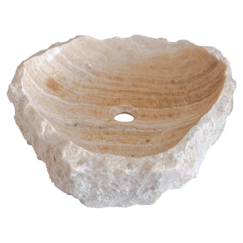 Honey Onyx Stone Rustic Vessel Sink NTRVS21 random size bathroom angle view