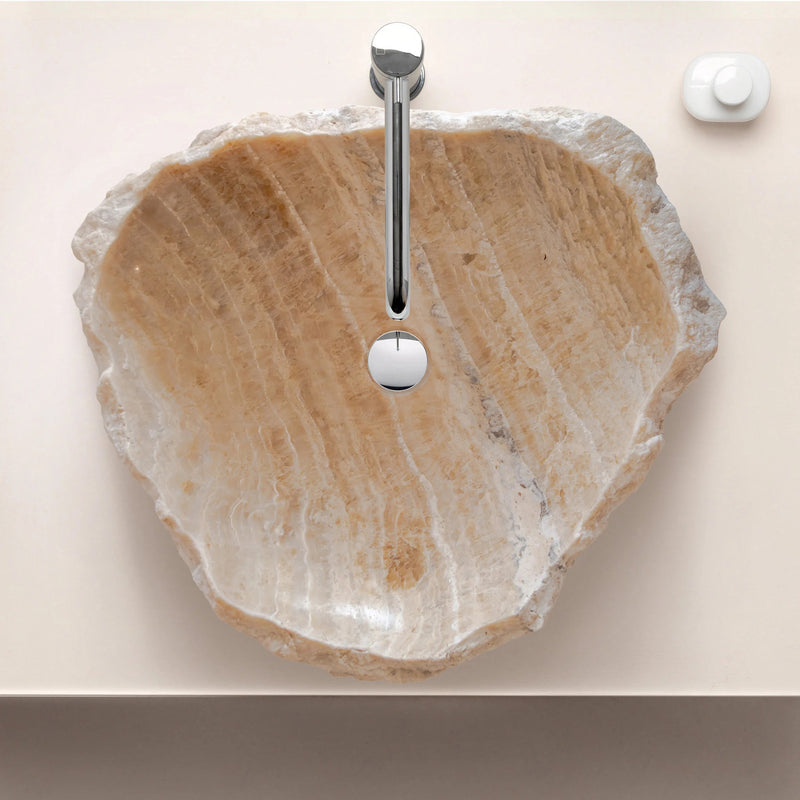 Honey Onyx Stone Rustic Vessel Sink NTRVS21 random size bathroom top view