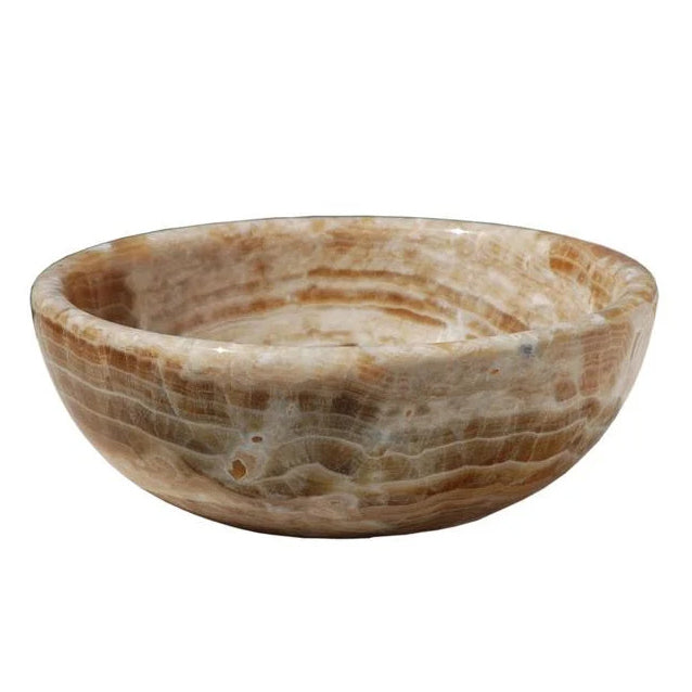 Honey onyx vessel sink above-counter bathroom sink D16 H6 20020018 installed product shot view