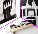Vintage Style Art Deco Architecture Study, Framed Canvas Print, Retro Style Wall Art