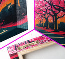 Street lined with Cherry Blossoms, Cherry Blossom Tree  Art, Framed Canvas Print, Ready To Hang Wall Art, Framed Wall Art