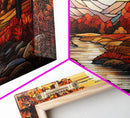 Fall Centerpiece Landscape Painting Canvas Print, Stained Glass Style Art, Stained Glass Wall Art, Autumn Decor, Rustic Fall Art, Fall Decor