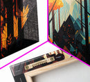 Forest fire seen through a kaleidoscope, framed canvas print, wall art