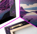 Mystical Deer Purple Forest Lake Wall Art Canvas Print - Serene Nature Scene Vibrant Artwork