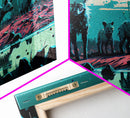 Hyenas at midnight, turquoise vaporwave art, framed canvas print