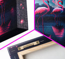 Pink Flamingos against a starry night sky, synthwave vibes, framed canvas print, framed art